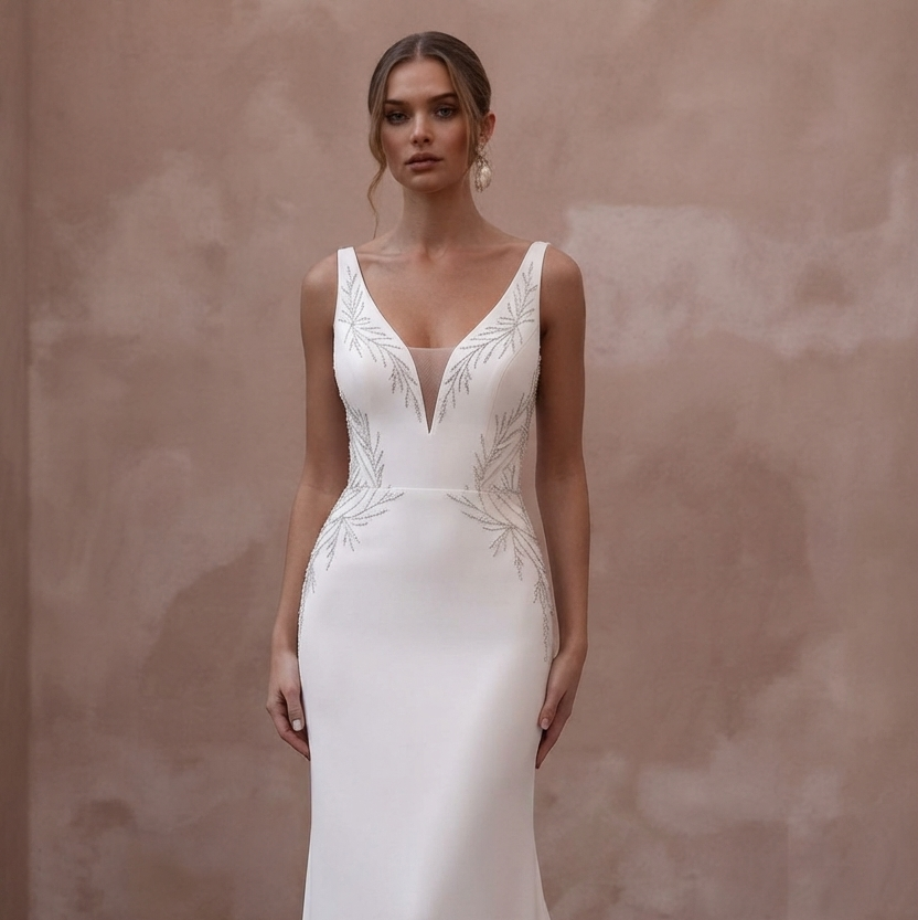 Sheath Wedding Dresses with Sleek Silk Crepe Designs