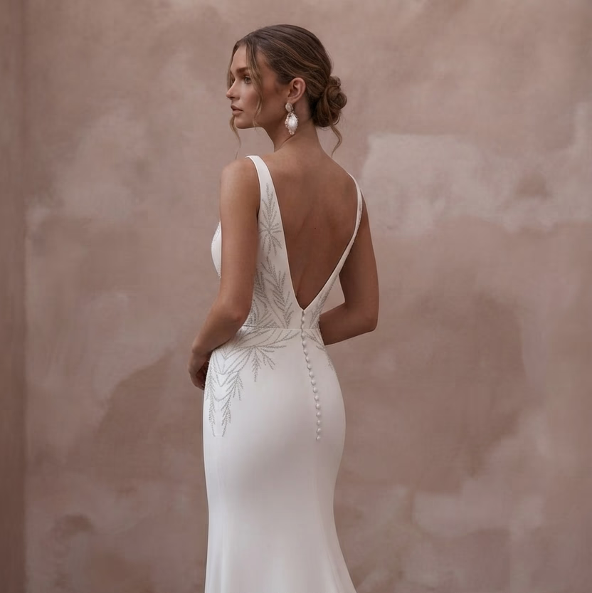 Sheath Wedding Dresses with Sleek Silk Crepe Designs - Apparel & Accessories > Clothing > Wedding & Bridal Party Dresses > Wedding Dresses - Mignonette