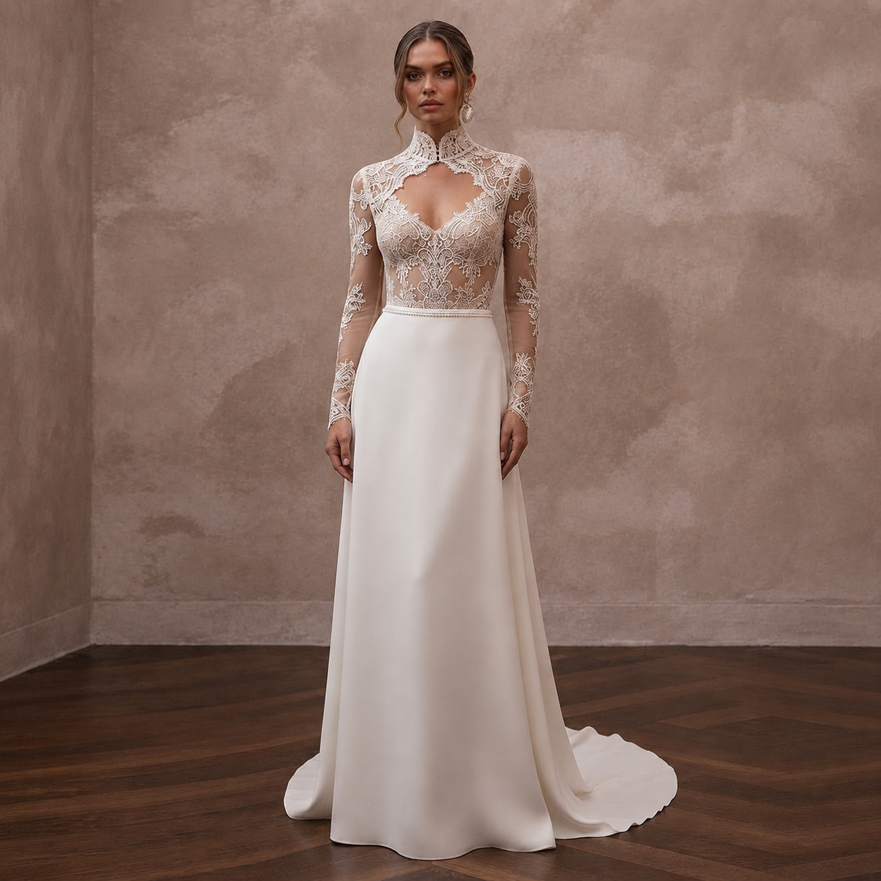 Sheer Nude Illusion Lace Bodysuit & Crepe Skirt for Second Wedding