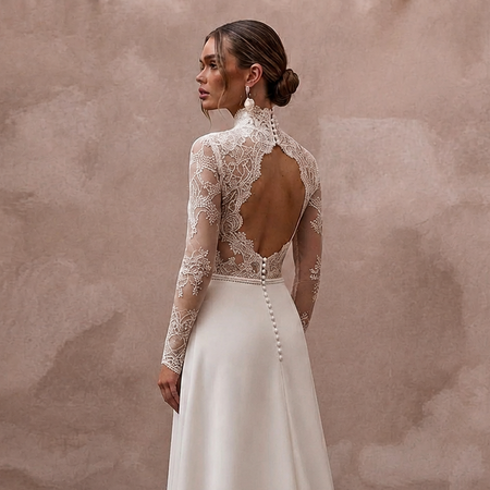 Sheer Nude Illusion Lace Bodysuit & Crepe Skirt for Second Wedding