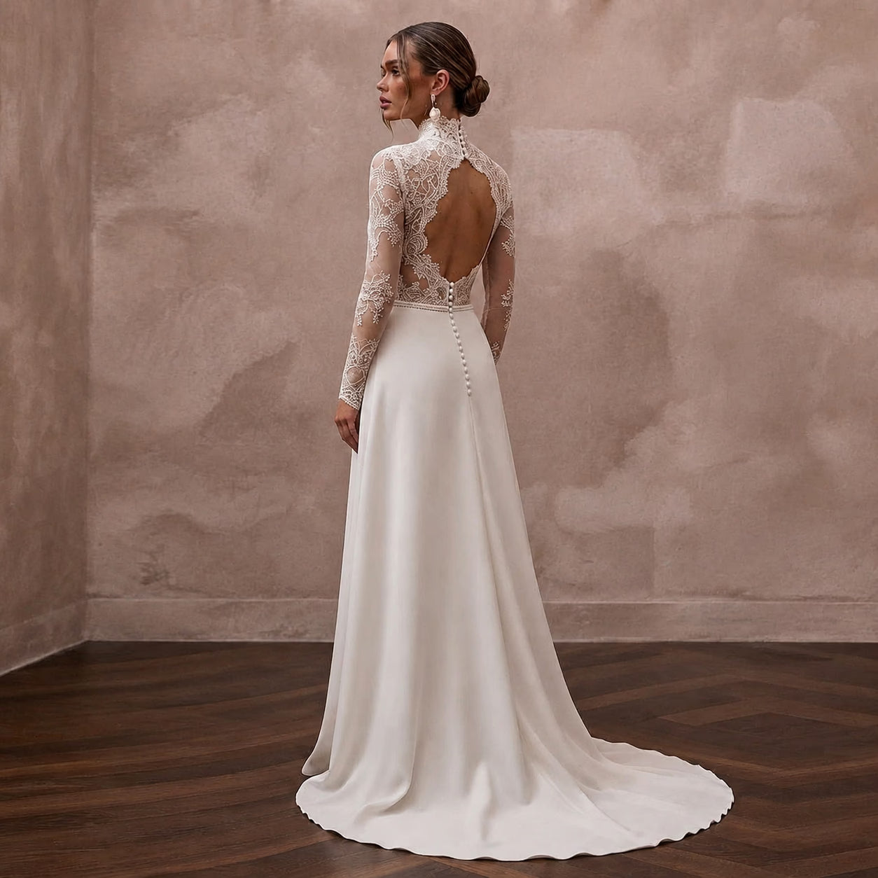 Sheer Nude Illusion Lace Bodysuit & Crepe Skirt for Second Wedding Secondary image