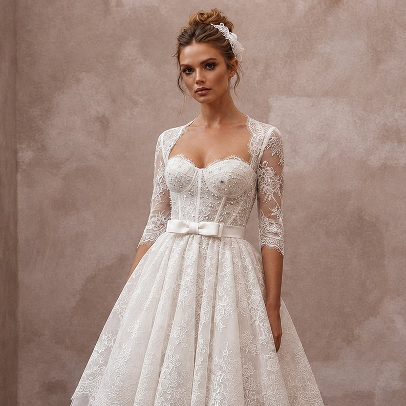 Short Lace Wedding Dresses with Playful Elegance - Apparel & Accessories > Clothing > Wedding & Bridal Party Dresses > Wedding Dresses - Mignonette