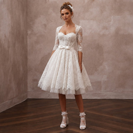 Short Lace Wedding Dresses with Playful Elegance - Apparel & Accessories > Clothing > Wedding & Bridal Party Dresses > Wedding Dresses - Mignonette