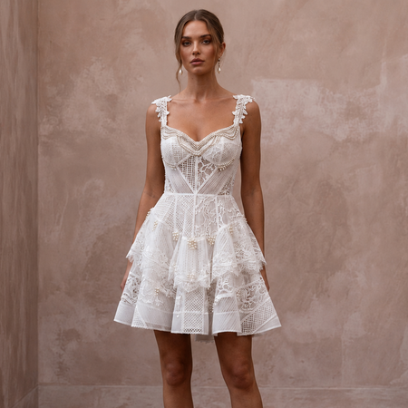 Short Lace Wedding Dress for a Courthouse Ceremony - Apparel & Accessories > Clothing > Wedding & Bridal Party Dresses > Wedding Dresses - Mignonette Bridal
