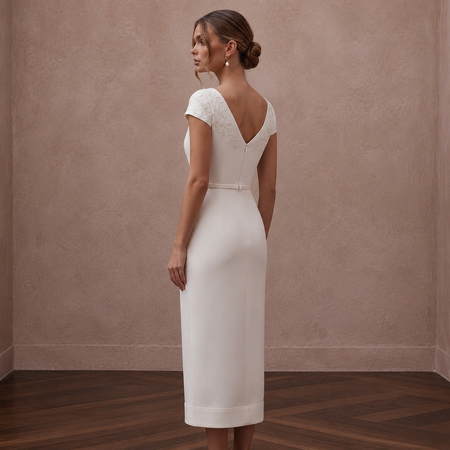 Short Sleeve Crepe Wedding Dress for a Small Wedding Ceremony
