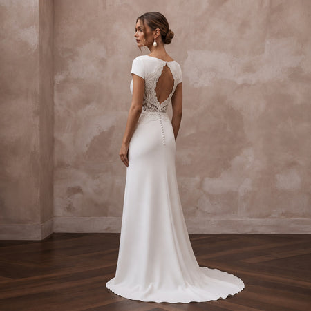 Short Sleeve Crepe Wedding Gown for a City Hall Ceremony