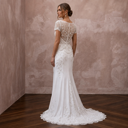Short Sleeve Lace Reception Wedding Gown