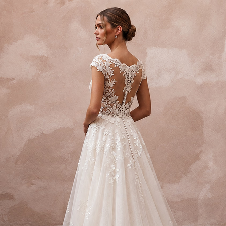 Short Sleeve Lace Wedding Dress for a Spring Wedding