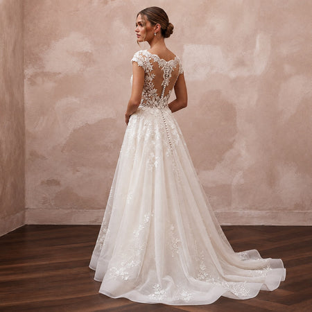 Short Sleeve Lace Wedding Dress for a Spring Wedding