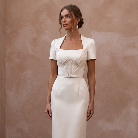 Short Sleeve Satin Wedding Dress for a Courthouse Wedding - Apparel & Accessories > Clothing > Wedding & Bridal Party Dresses > Wedding Dresses - Mignonette Bridal