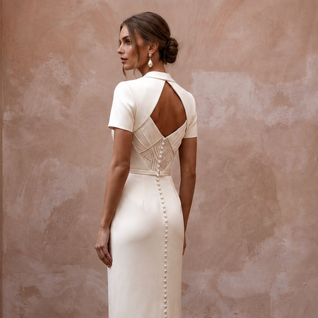 Short Sleeve Satin Wedding Dress for a Courthouse Wedding - Apparel & Accessories > Clothing > Wedding & Bridal Party Dresses > Wedding Dresses - Mignonette Bridal