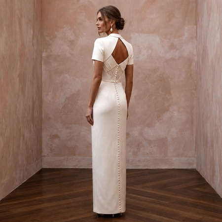 Short Sleeve Satin Wedding Dress for a Courthouse Wedding - Apparel & Accessories > Clothing > Wedding & Bridal Party Dresses > Wedding Dresses - Mignonette Bridal
