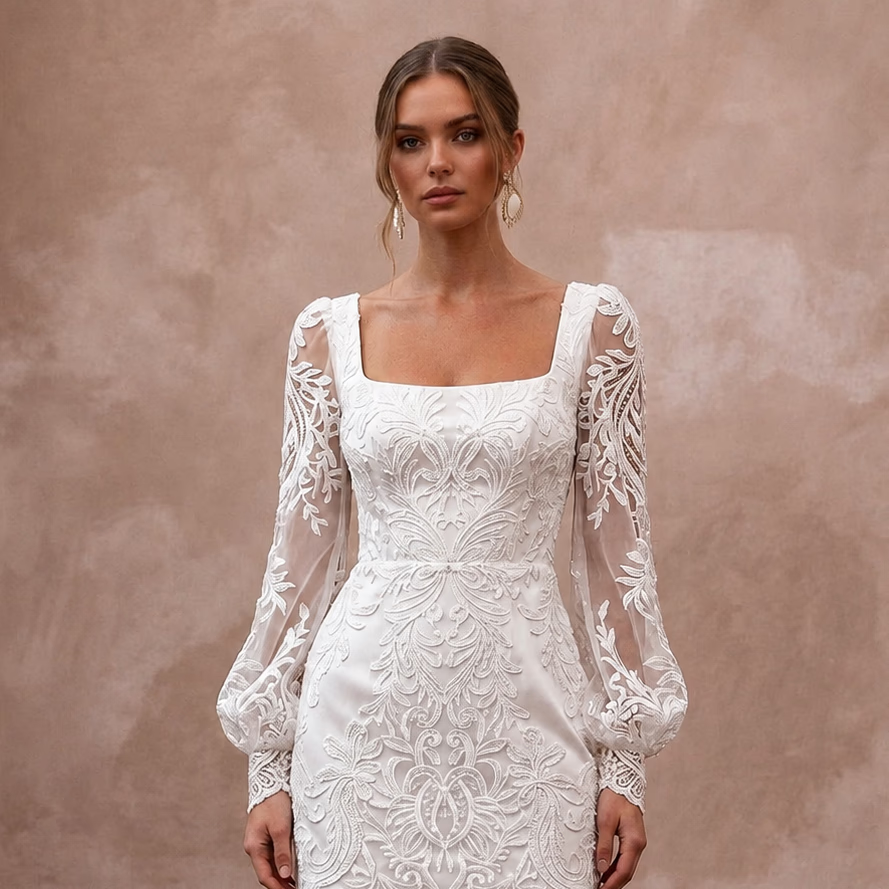 Short Wedding Dresses with Chic Lace Details - Apparel & Accessories > Clothing > Wedding & Bridal Party Dresses > Wedding Dresses - Mignonette Bridal