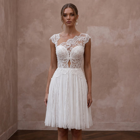 Short Wedding Dresses with Romantic Lace Details - Apparel & Accessories > Clothing > Wedding & Bridal Party Dresses > Wedding Dresses - Mignonette Bridal