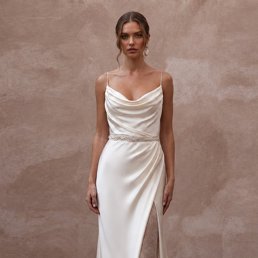 Silk Charmeuse Bridal Gowns with Luxurious Drape - Apparel & Accessories > Clothing > Wedding & Bridal Party Dresses > Wedding Dresses - Mignonette Bridal