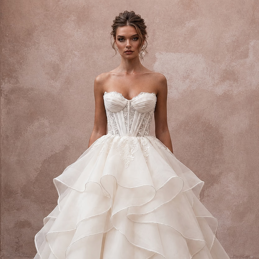 Silk Organza Ball Gown Wedding Dresses with Elegant Layers - Apparel & Accessories > Clothing > Wedding & Bridal Party Dresses > Wedding Dresses - Mignonette Bridal