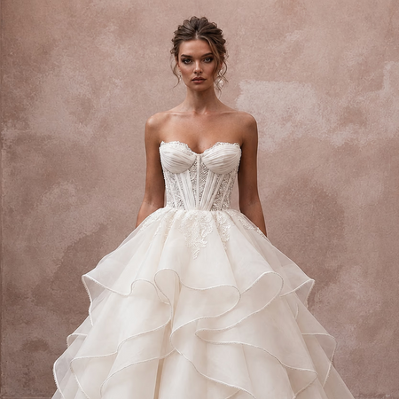 Silk Organza Ball Gown Wedding Dresses with Elegant Layers - Apparel & Accessories > Clothing > Wedding & Bridal Party Dresses > Wedding Dresses - Mignonette Bridal