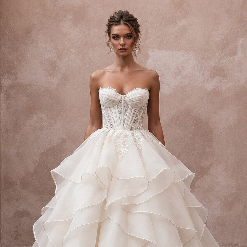 Silk Organza Ball Gown Wedding Dresses with Elegant Layers