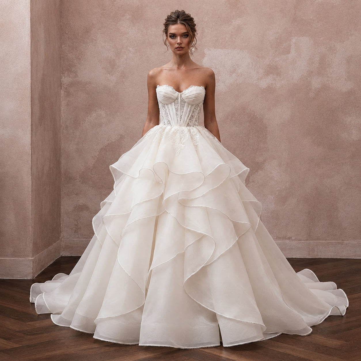 Silk Organza Ball Gown Wedding Dresses with Elegant Layers - Apparel & Accessories > Clothing > Wedding & Bridal Party Dresses > Wedding Dresses - Mignonette Bridal