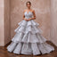 Silver Grey Silk Organza Tiered Skirt Strapless Gala Gown