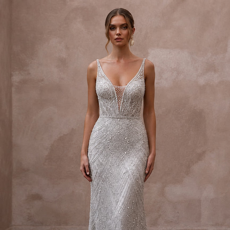 Silver Wedding Dresses with Crystal Beaded Details - Apparel & Accessories > Clothing > Wedding & Bridal Party Dresses > Wedding Dresses - Mignonette Bridal