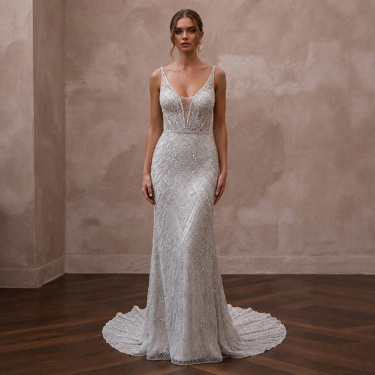 Silver Wedding Dresses with Crystal Beaded Details - Apparel & Accessories > Clothing > Wedding & Bridal Party Dresses > Wedding Dresses - Mignonette Bridal Main image