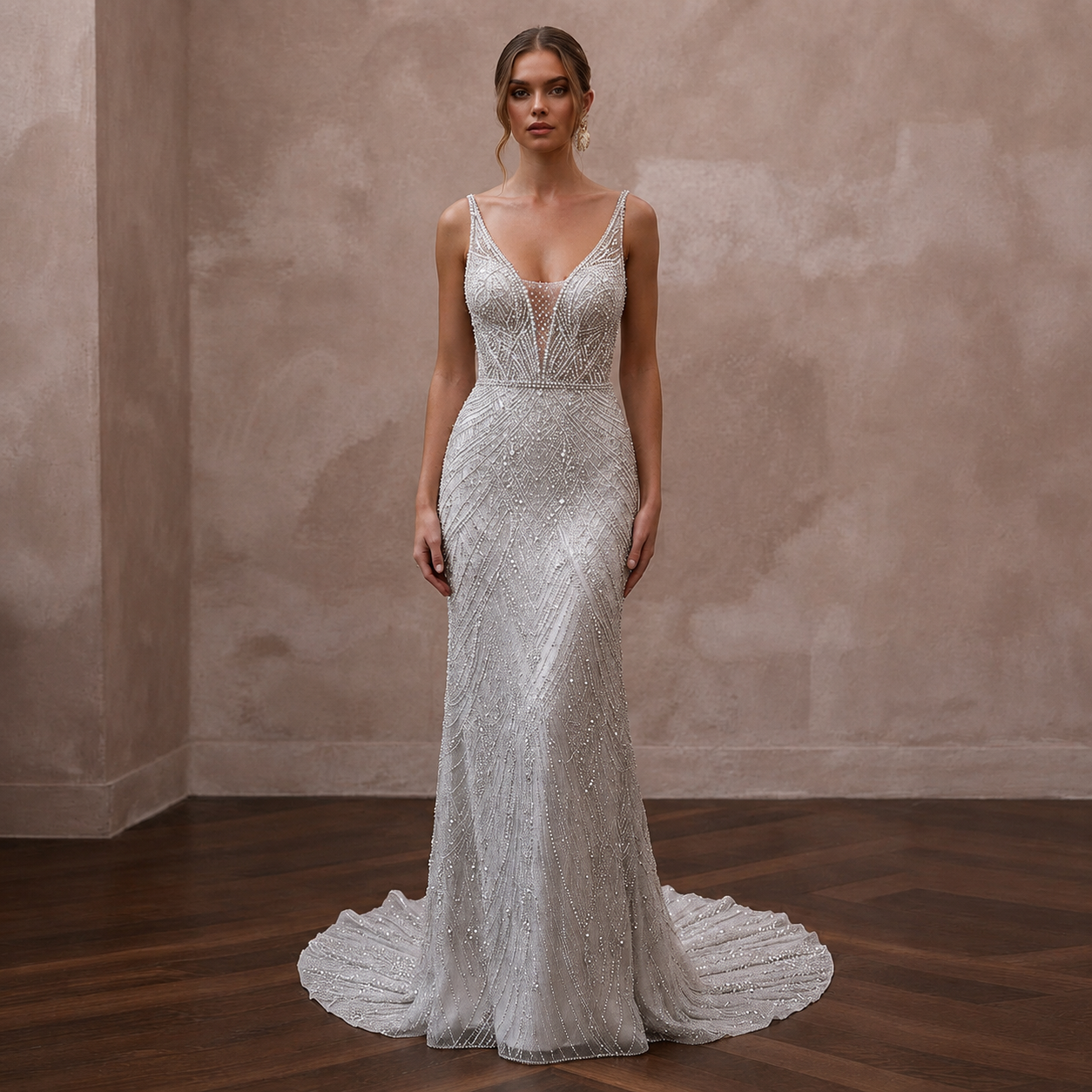 Silver Wedding Dresses with Crystal Beaded Details Main image