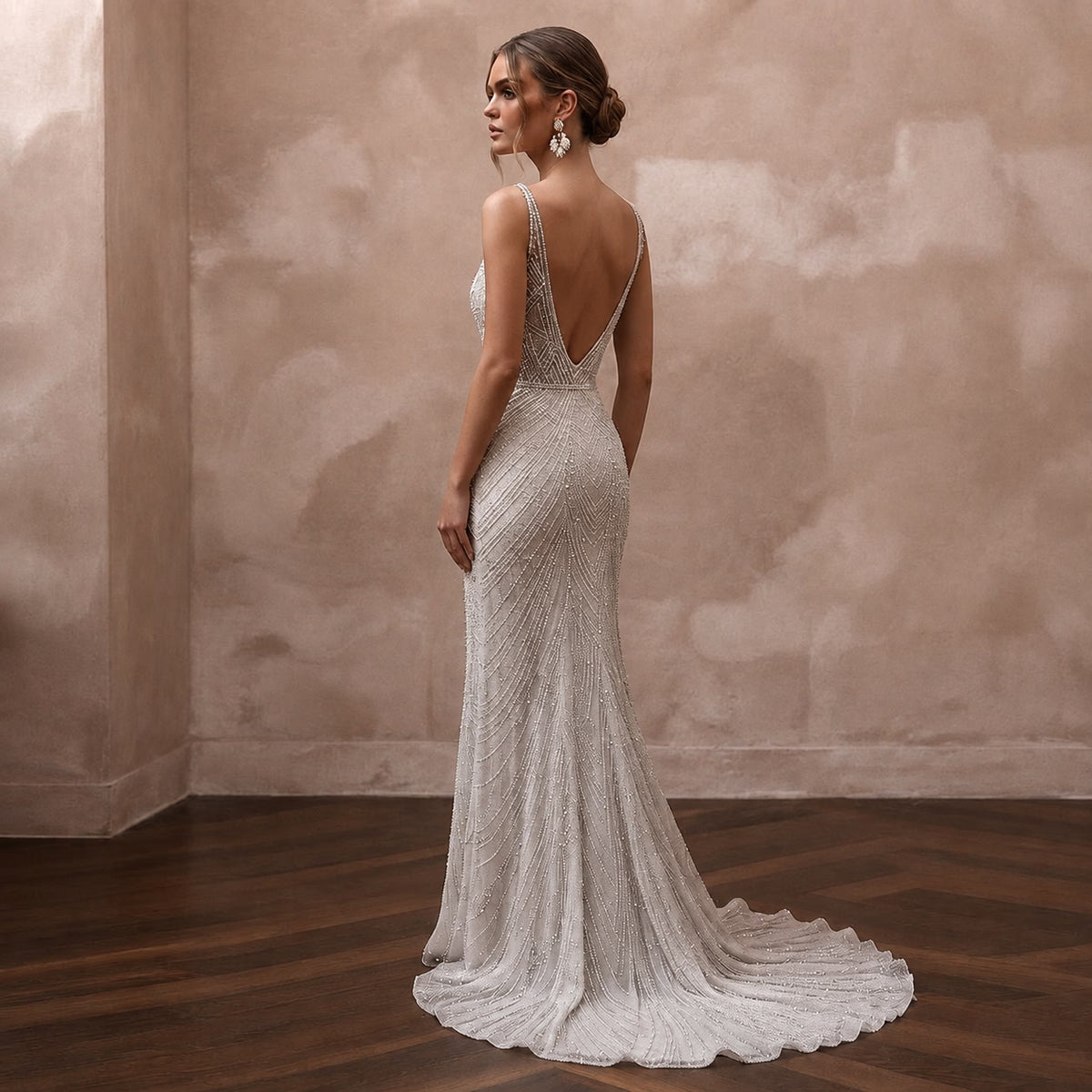 Silver Wedding Dresses with Crystal Beaded Details - Apparel & Accessories > Clothing > Wedding & Bridal Party Dresses > Wedding Dresses - Mignonette Bridal