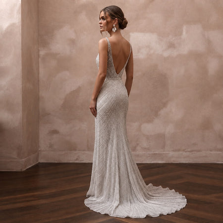 Silver Wedding Dresses with Crystal Beaded Details - Apparel & Accessories > Clothing > Wedding & Bridal Party Dresses > Wedding Dresses - Mignonette Bridal