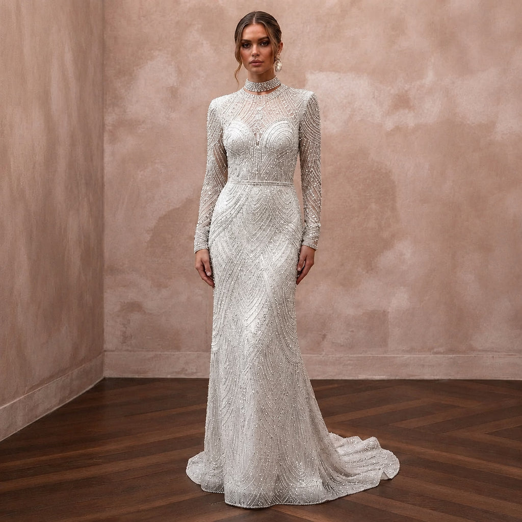 Silver Wedding Dresses with Crystal Beadwork - Apparel & Accessories > Clothing > Wedding & Bridal Party Dresses > Wedding Dresses - Mignonette Bridal