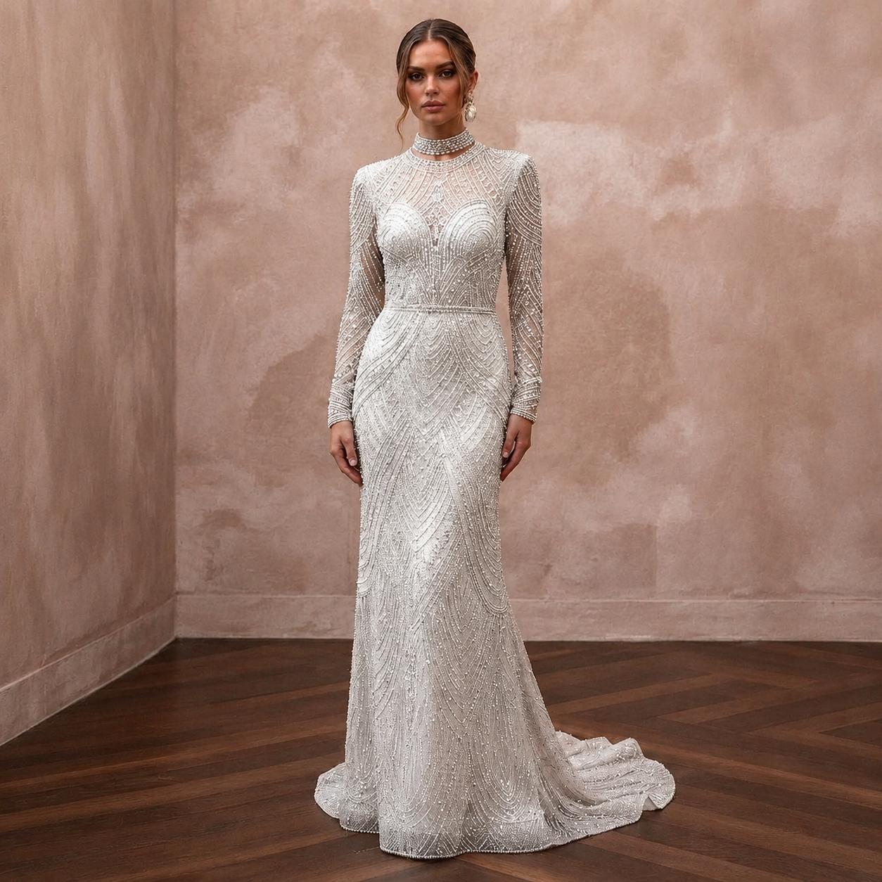 Silver Wedding Dresses with Crystal Beadwork