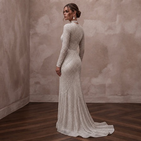 Silver Wedding Dresses with Crystal Beadwork - Apparel & Accessories > Clothing > Wedding & Bridal Party Dresses > Wedding Dresses - Mignonette Bridal