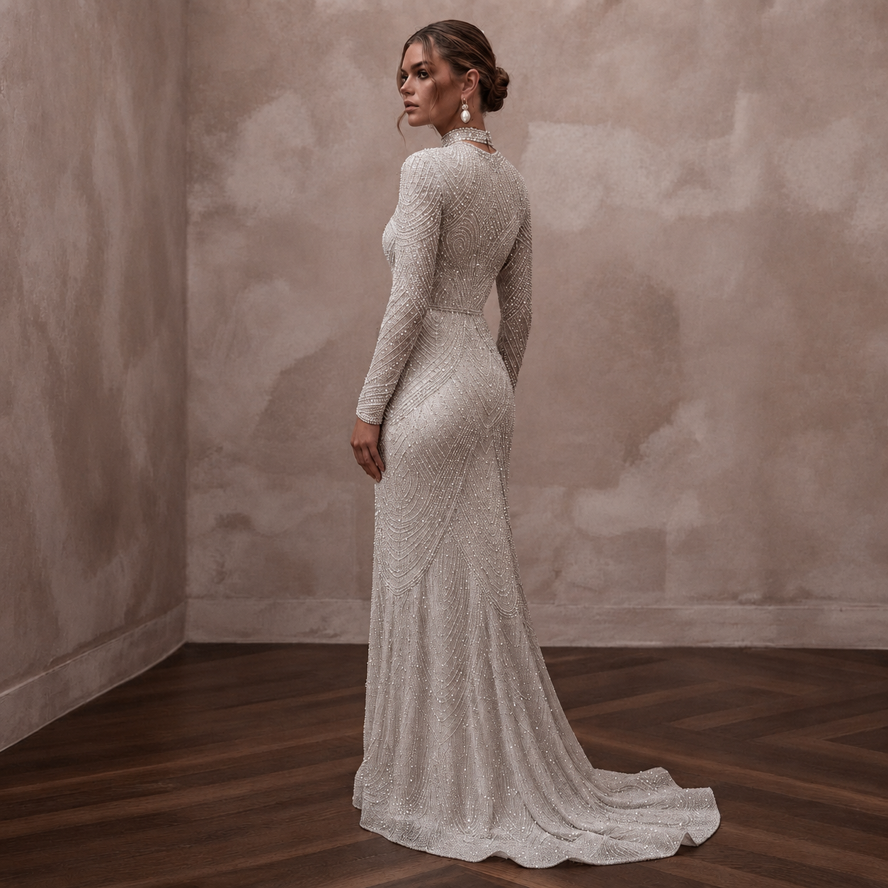 Silver Wedding Dresses with Crystal Beadwork