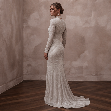 Silver Wedding Dresses with Crystal Beadwork