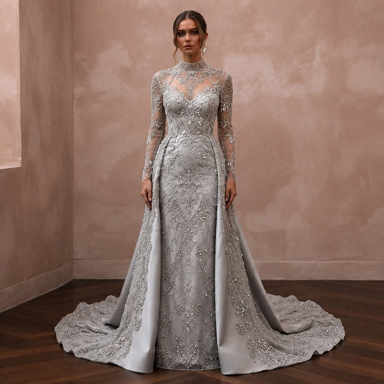 Silver Wedding Dresses with Sparkling Beadwork - Apparel & Accessories > Clothing > Wedding & Bridal Party Dresses > Wedding Dresses - Mignonette
