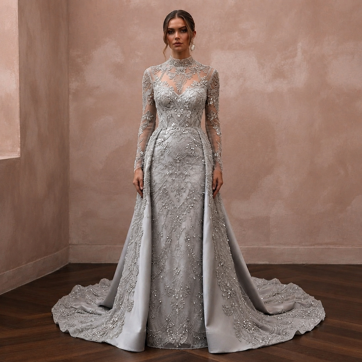 Silver Wedding Dresses with Sparkling Beadwork Main image