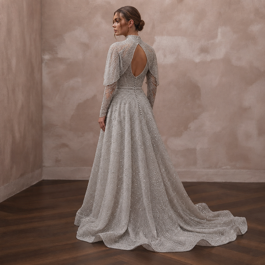 Silver Wedding Dresses with Sparkling Beadwork