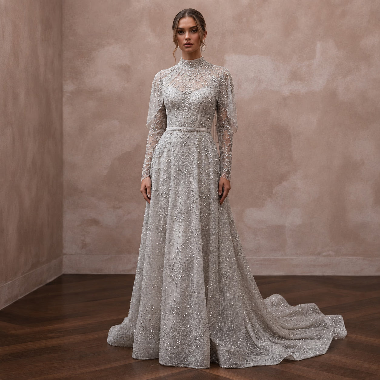 Silver Wedding Dresses with Sparkling Beadwork - Apparel & Accessories > Clothing > Wedding & Bridal Party Dresses > Wedding Dresses - Mignonette