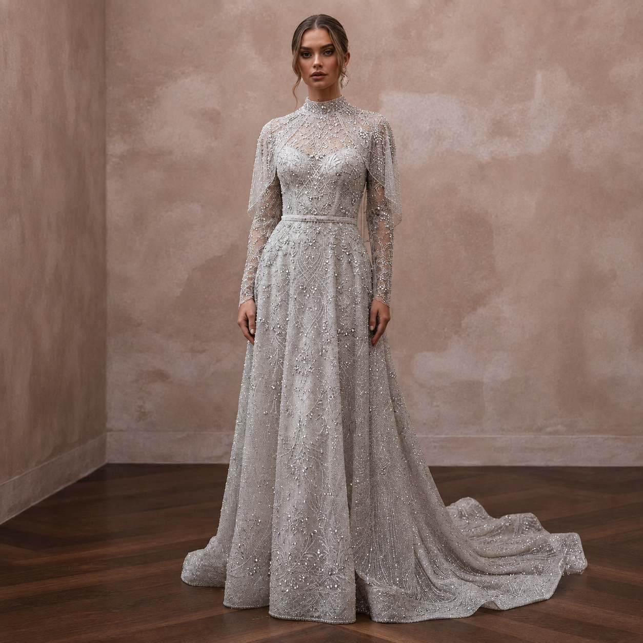 Silver Wedding Dresses with Sparkling Beadwork Main image