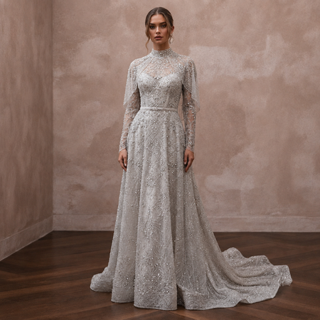 Silver Wedding Dresses with Sparkling Beadwork