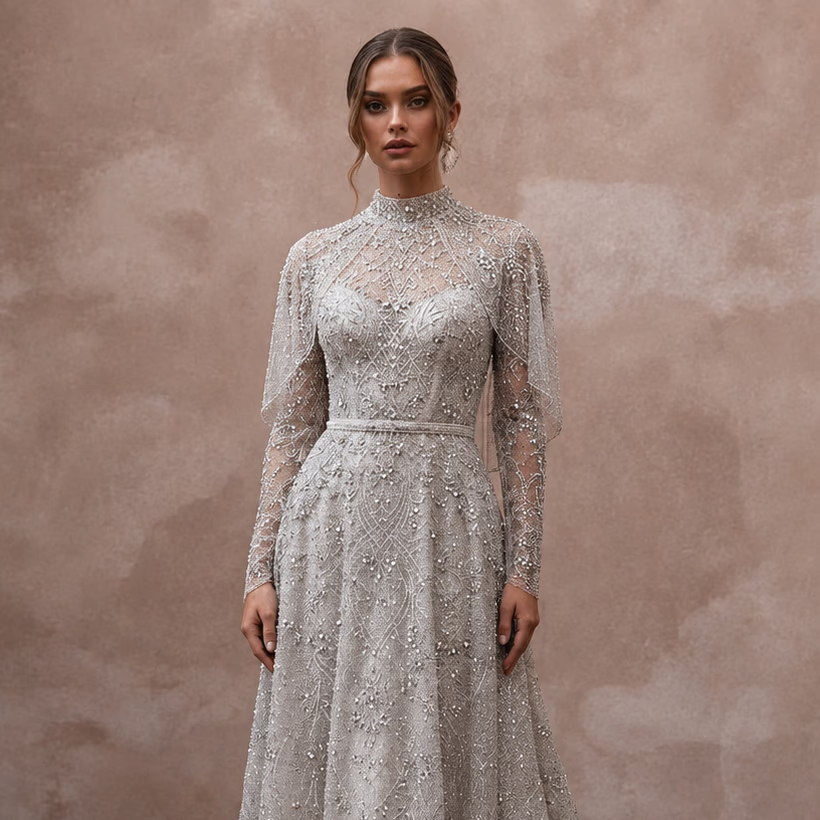 Silver Wedding Dresses with Sparkling Beadwork - Apparel & Accessories > Clothing > Wedding & Bridal Party Dresses > Wedding Dresses - Mignonette