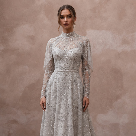 Silver Wedding Dresses with Sparkling Beadwork - Apparel & Accessories > Clothing > Wedding & Bridal Party Dresses > Wedding Dresses - Mignonette