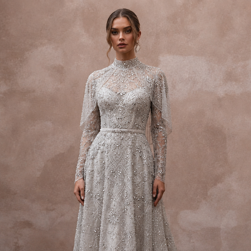 Silver Wedding Dresses with Sparkling Beadwork