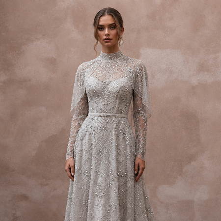 Silver Wedding Dresses with Sparkling Beadwork