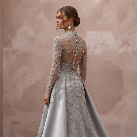 Silver Wedding Dresses with Sparkling Beadwork
