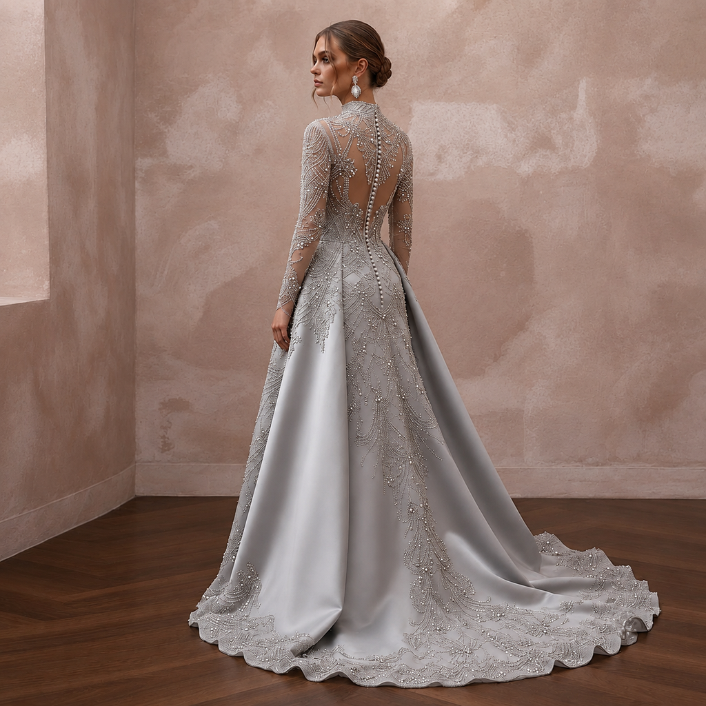 Silver Wedding Dresses with Sparkling Beadwork
