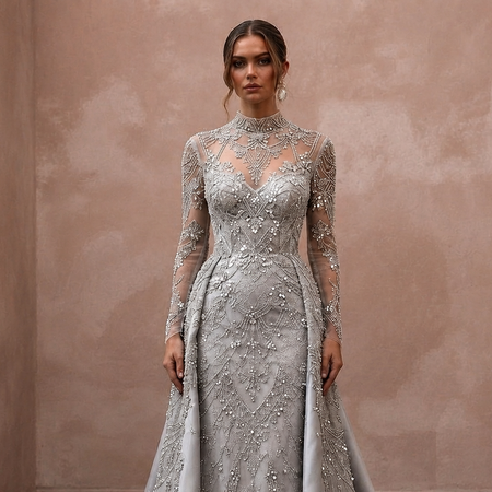 Silver Wedding Dresses with Sparkling Beadwork