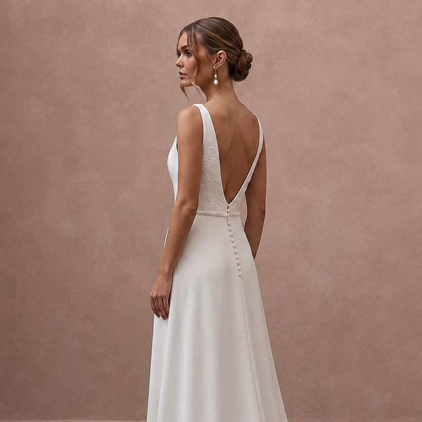 Simple A - Line Bridal Dress for a Private Destination Wedding - Apparel & Accessories > Clothing > Wedding & Bridal Party Dresses > Wedding Dresses - Mignonette Bridal