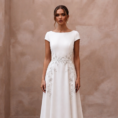 Simple A - Line Bridal Gown for a City Hall Wedding - Apparel & Accessories > Clothing > Wedding & Bridal Party Dresses > Wedding Dresses - Mignonette Bridal
