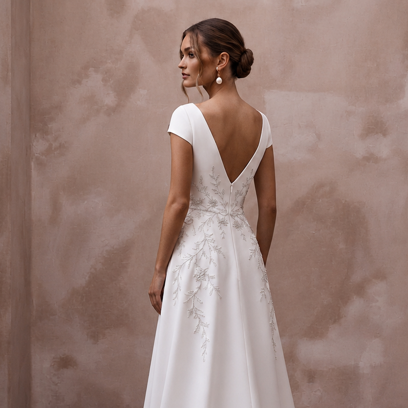 Simple A - Line Bridal Gown for a City Hall Wedding - Apparel & Accessories > Clothing > Wedding & Bridal Party Dresses > Wedding Dresses - Mignonette Bridal